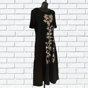 Oscar de la Renta Metallic Floral Embroidered Knit Dress